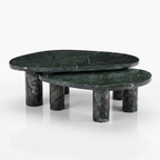 Emerald Oval Green Marble Coffee Table Set of 2, front view on a white background