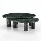 Emerald Oval Green Marble Coffee Table Set of 2, left three-quarter view on a white background