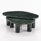 Emerald Oval Green Marble Coffee Table Set of 2, right three-quarter view on a white background