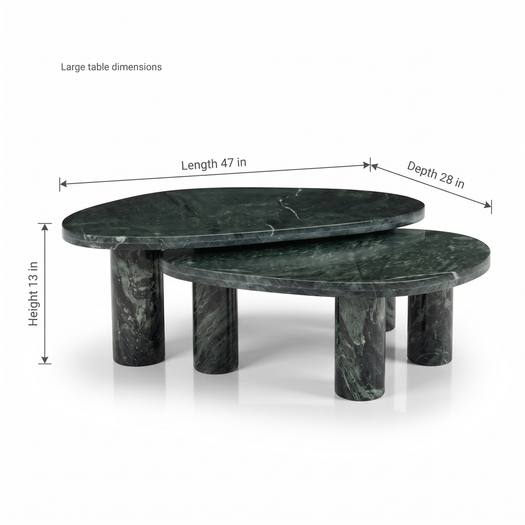 Emerald Oval Green Marble Coffee Table Set of 2 dimensions: 119 × 71 × 33 cm (W × D × H)
