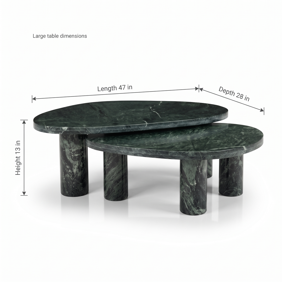 Emerald Oval Green Marble Coffee Table Set of 2 dimensions: 119 × 71 × 33 cm (W × D × H)