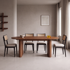 Fluted Oval Mango Wood 6-Seater Dining Table in an Amber Solace finish, styled in a dining room