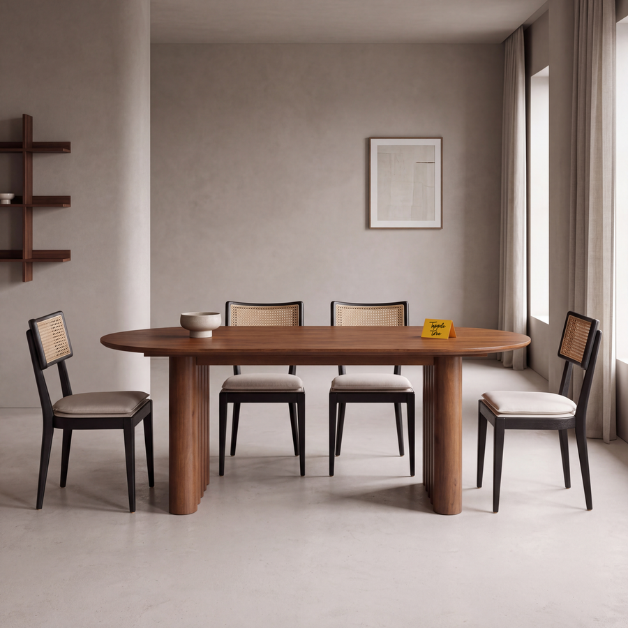 Fluted Oval Mango Dining Table — main lifestyle hero