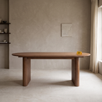 Fluted Oval Mango Wood 6-Seater Dining Table, front view in a dining room