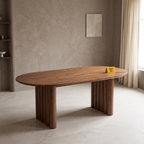 Fluted Oval Mango Wood 6-Seater Dining Table, view from above in a dining room