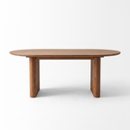 Fluted Oval Mango Wood 6-Seater Dining Table, front view on a white background