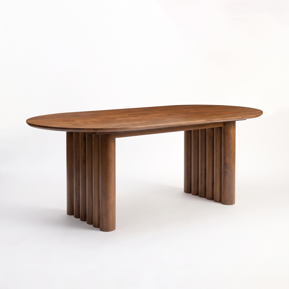 Fluted Oval Mango Wood 6-Seater Dining Table, left three-quarter view on a white background