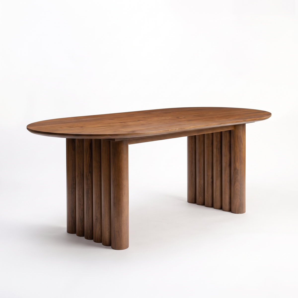 Fluted Oval Mango Wood 6-Seater Dining Table, right three-quarter view on a white background