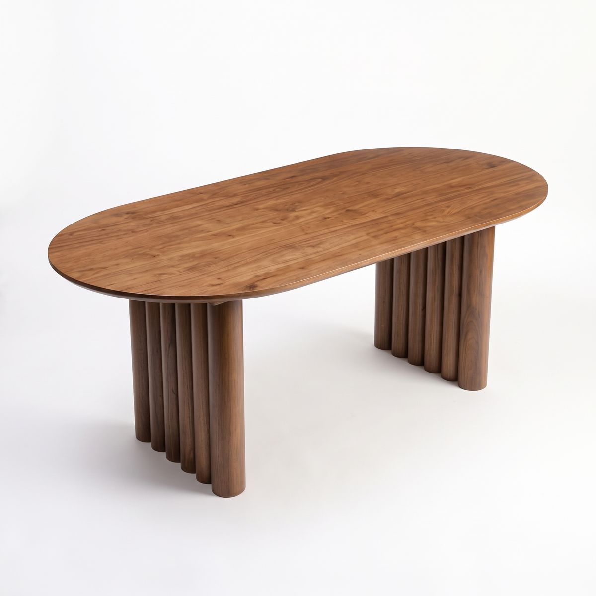 Fluted Oval Mango Wood 6-Seater Dining Table, side view on a white background