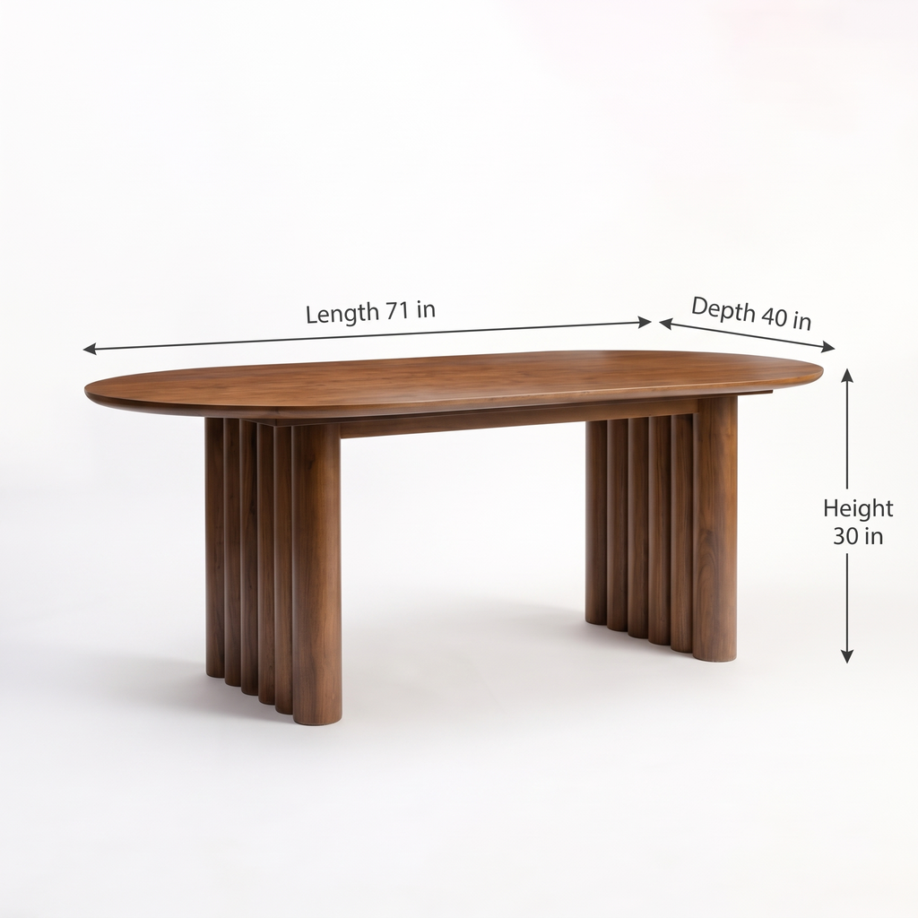 Fluted Oval Mango Wood 6-Seater Dining Table dimensions: 180 × 102 × 76 cm (W × D × H)
