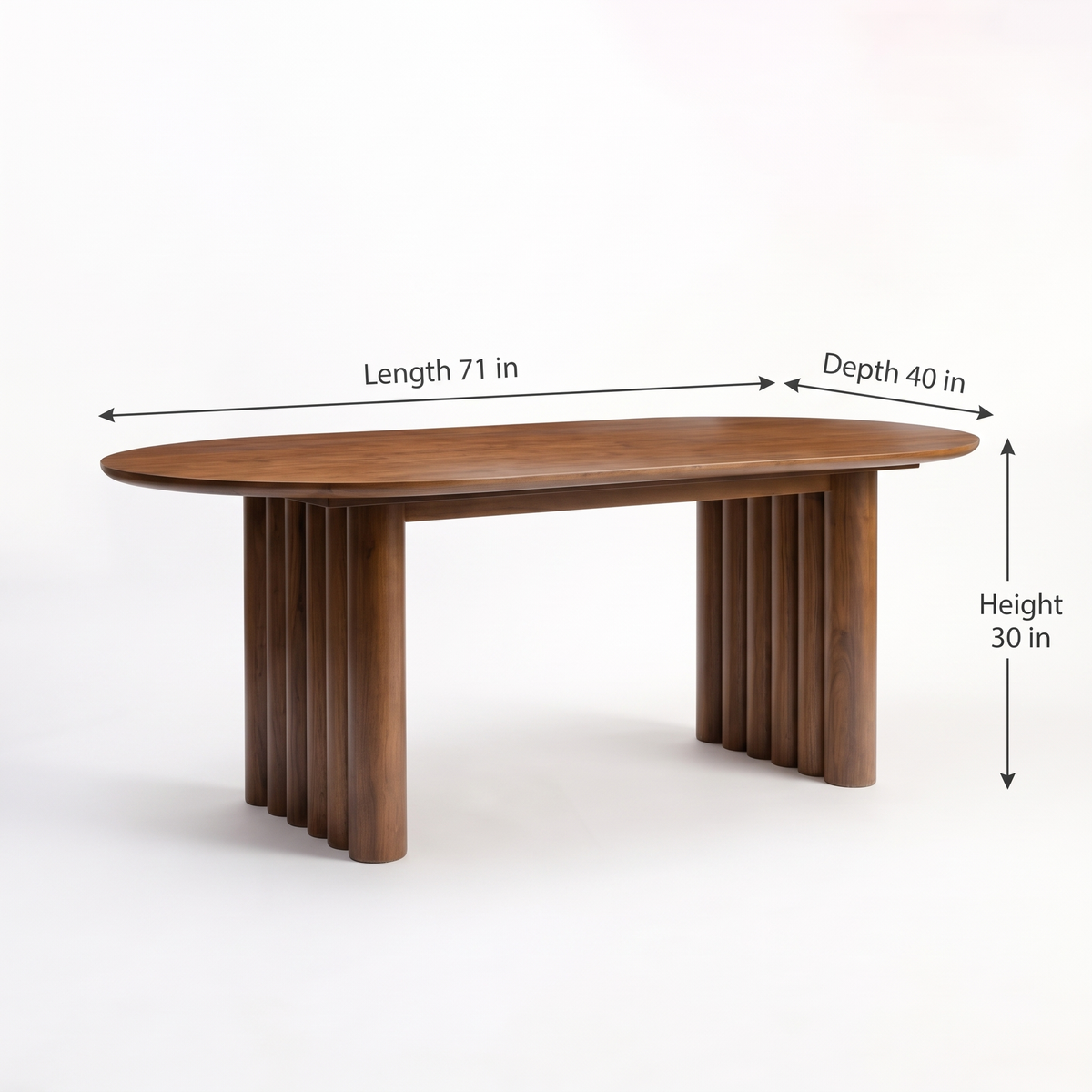 Fluted Oval Mango Wood 6-Seater Dining Table dimensions: 180 × 102 × 76 cm (W × D × H)