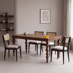 Heritage Turned-Leg Mango Wood 6-Seater Dining Table in an Amber Solace finish, styled in a dining room