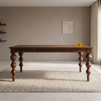 Heritage Turned-Leg Mango Wood 6-Seater Dining Table, front view in a dining room