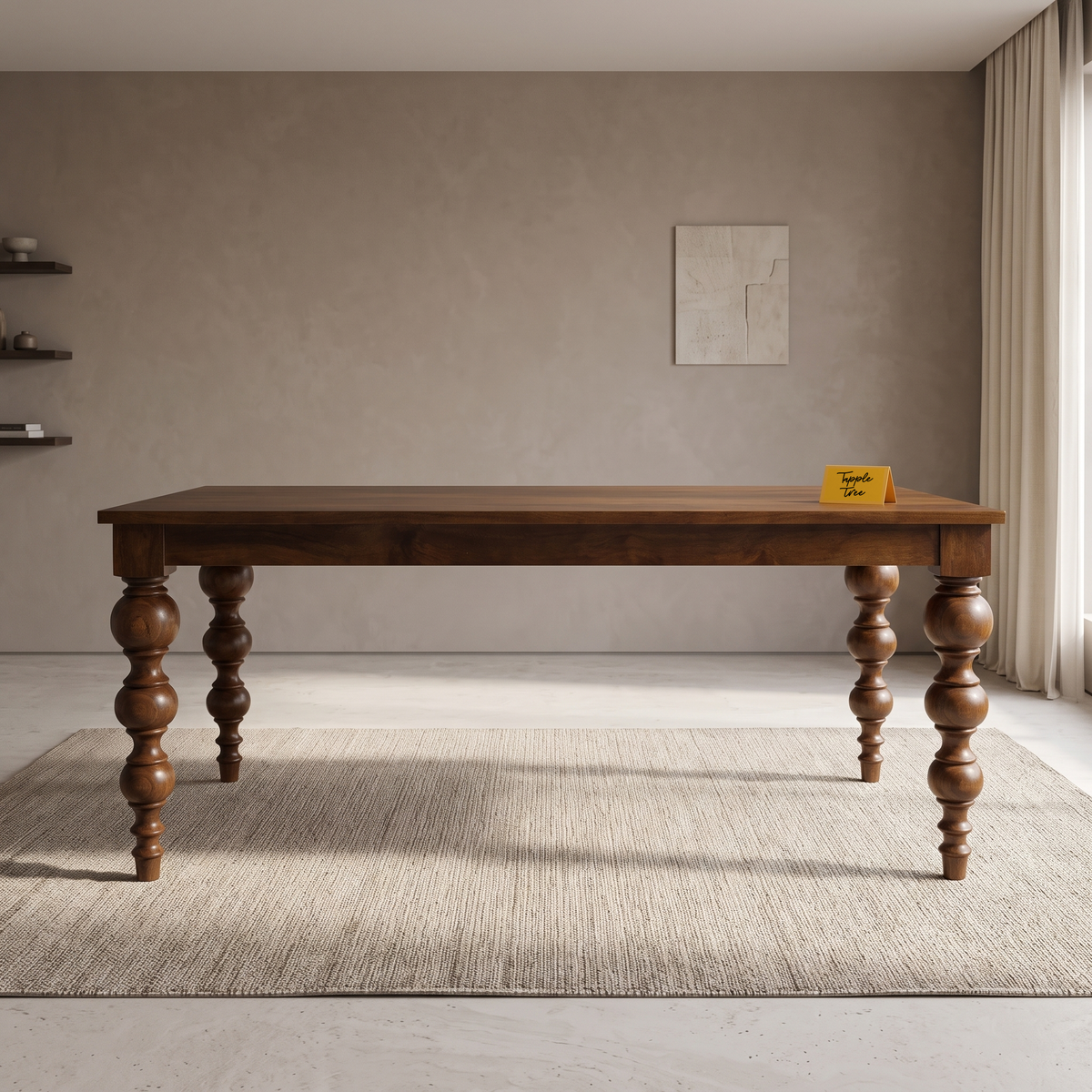 Heritage Turned-Leg Mango Wood 6-Seater Dining Table, front view in a dining room