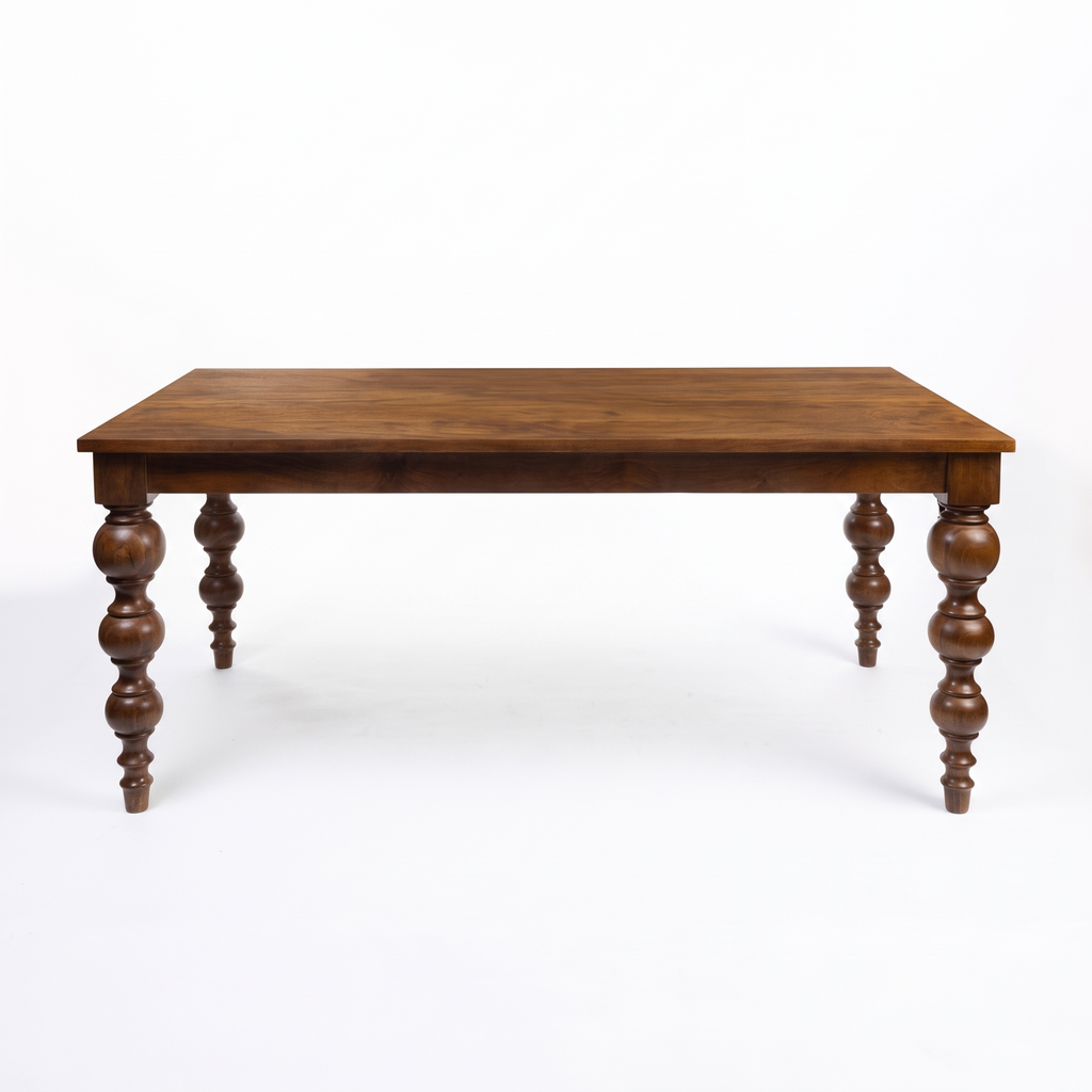 Heritage Turned-Leg Mango Wood 6-Seater Dining Table, front view on a white background