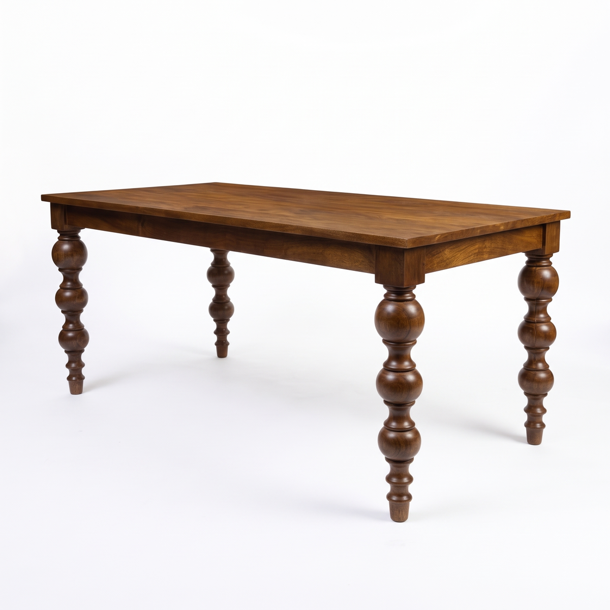 Heritage Turned-Leg Mango Wood 6-Seater Dining Table, right three-quarter view on a white background