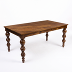 Heritage Turned-Leg Mango Wood 6-Seater Dining Table, side view on a white background