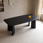 Noir Tapered Black Mango Wood 6-Seater Dining Table, view from above in a dining room