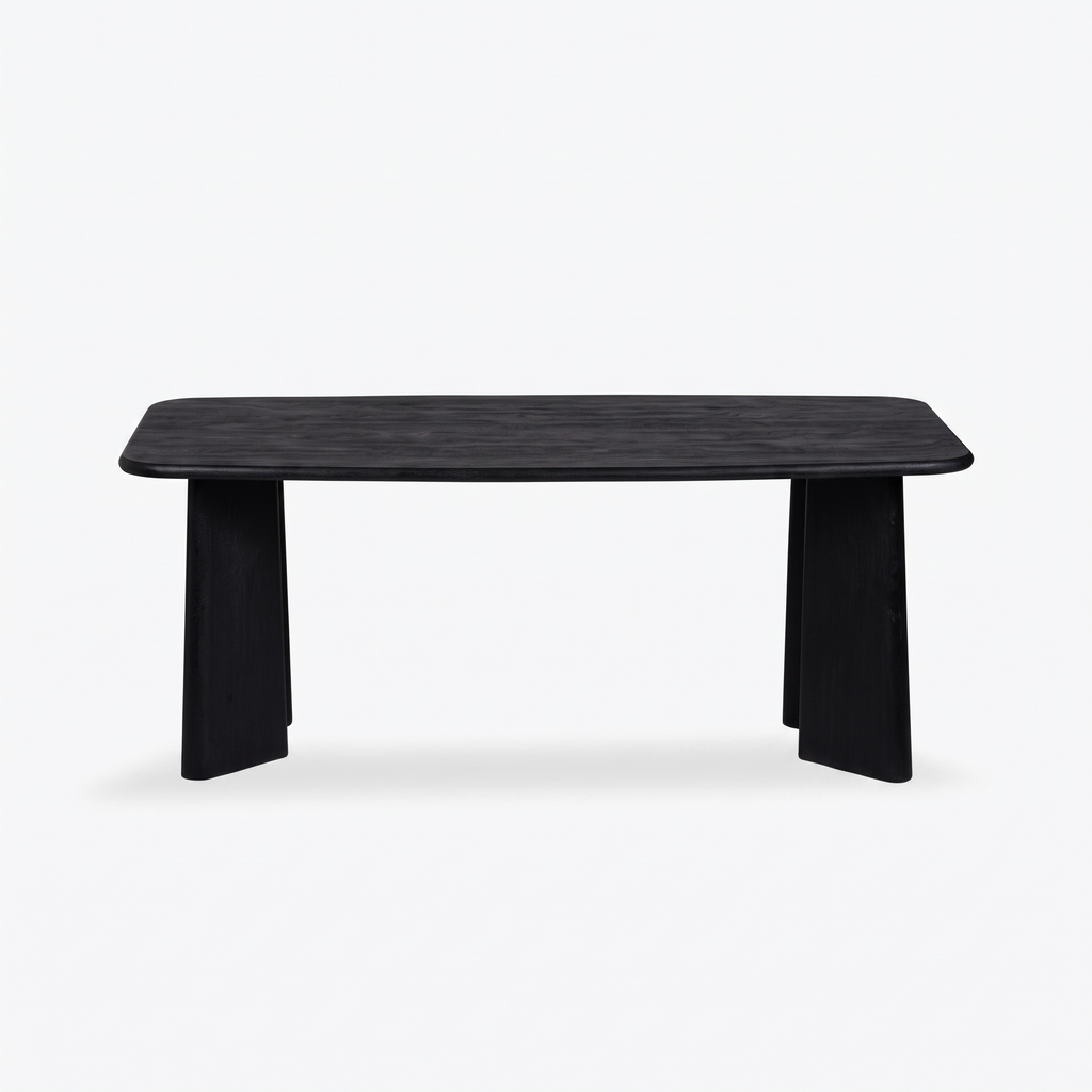 Noir Tapered Black Mango Wood 6-Seater Dining Table, front view on a white background