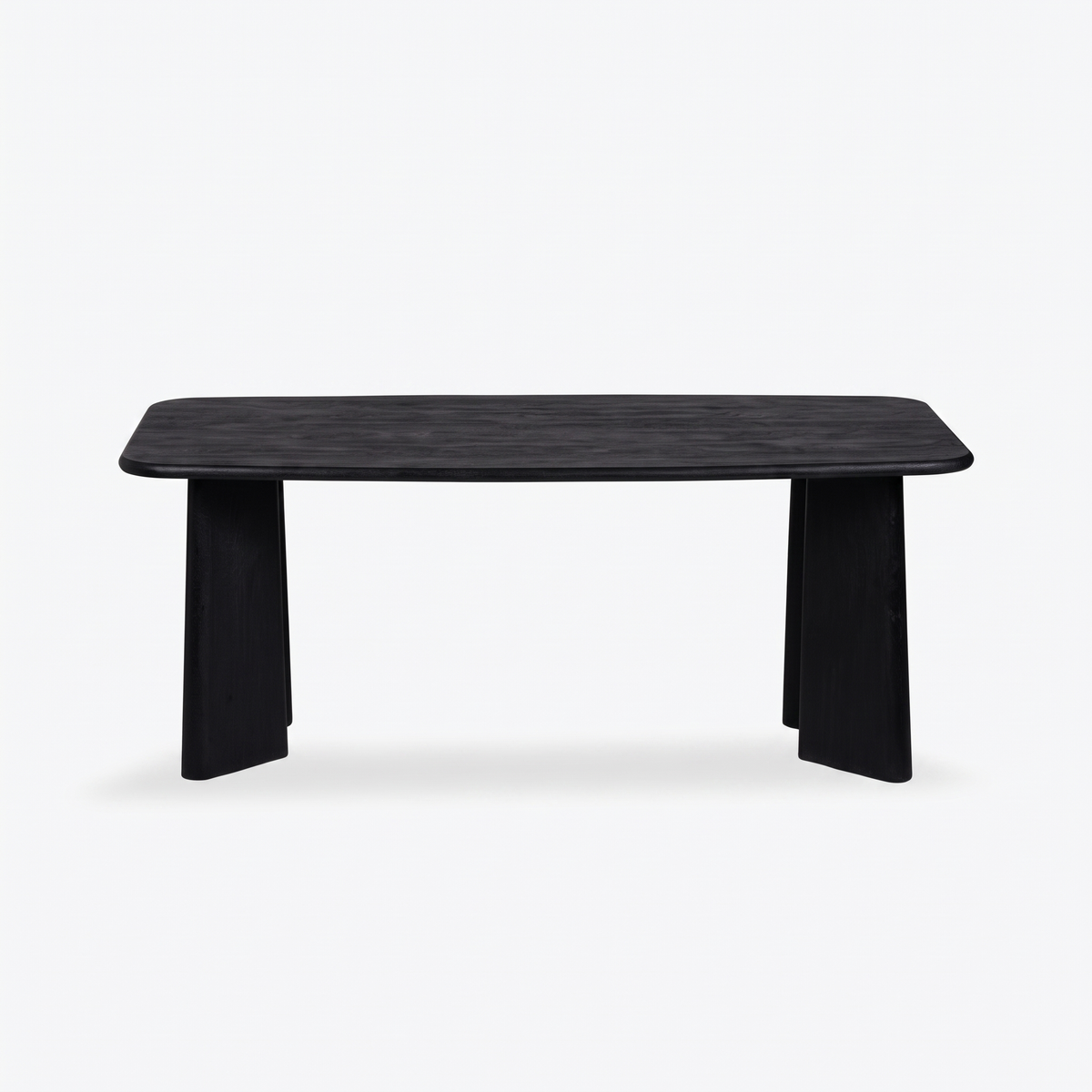 Noir Tapered Black Mango Wood 6-Seater Dining Table, front view on a white background