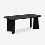 Noir Tapered Black Mango Wood 6-Seater Dining Table, left three-quarter view on a white background