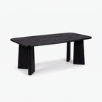 Noir Tapered Black Mango Wood 6-Seater Dining Table, side view on a white background