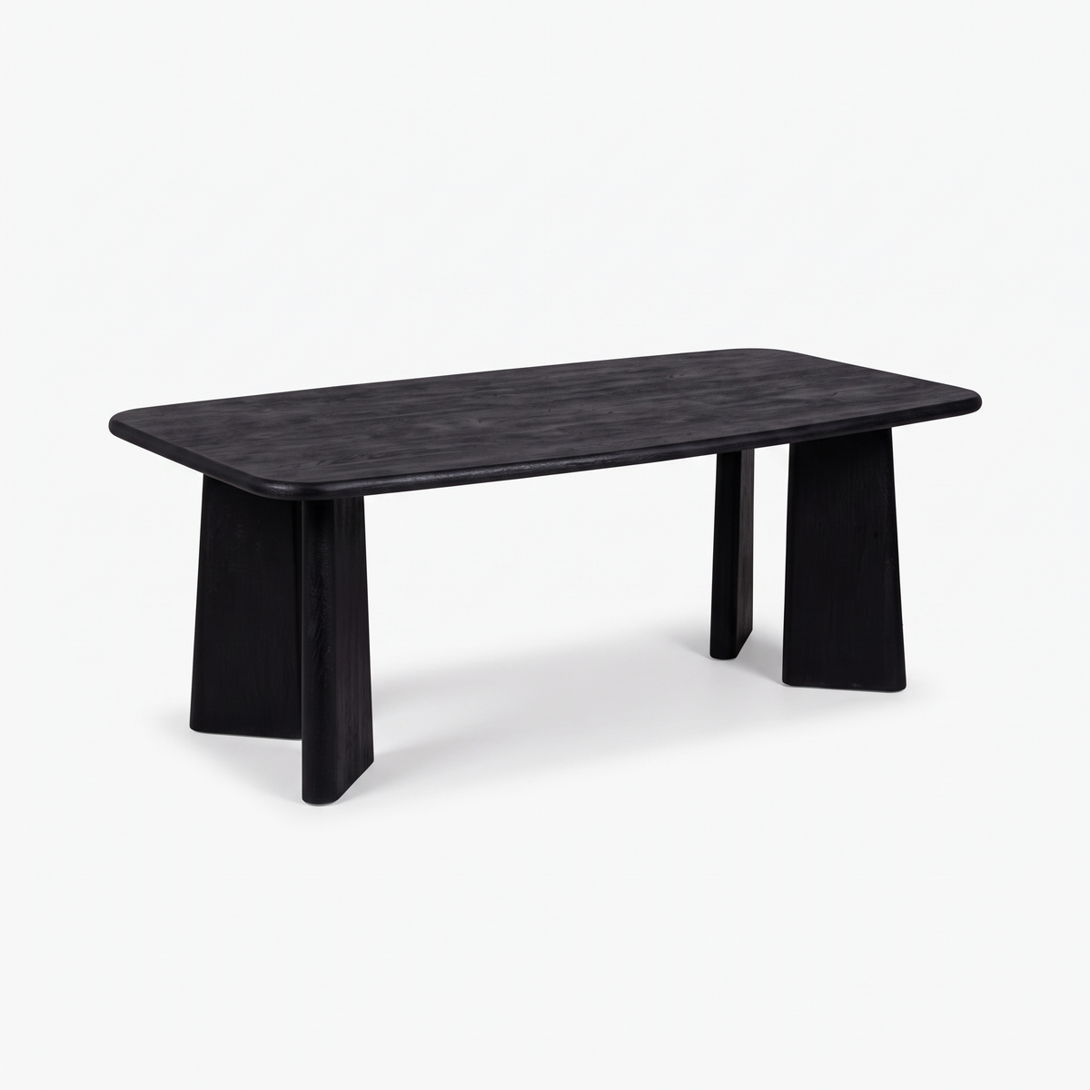 Noir Tapered Black Mango Wood 6-Seater Dining Table, side view on a white background