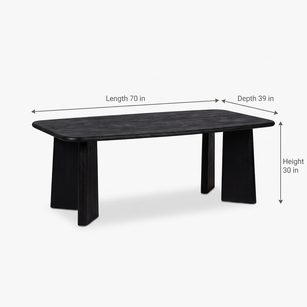 Noir Tapered Black Mango Wood 6-Seater Dining Table dimensions: 178 × 99 × 76 cm (W × D × H)