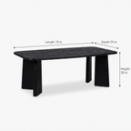 Noir Tapered Black Mango Wood 6-Seater Dining Table dimensions: 178 × 99 × 76 cm (W × D × H)