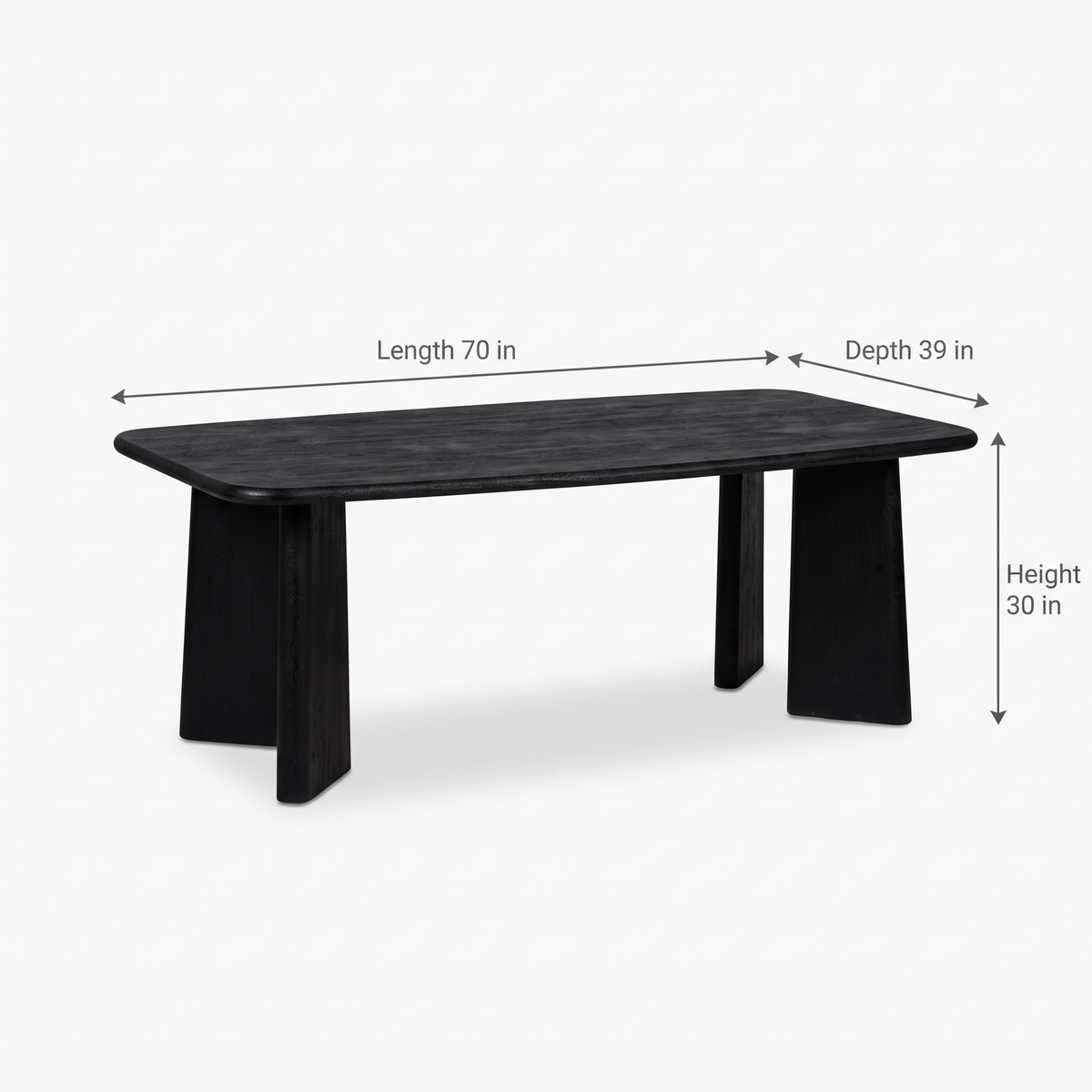 Noir Tapered Black Mango Wood 6-Seater Dining Table dimensions: 178 × 99 × 76 cm (W × D × H)