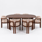 Plaid Curve Oval Acacia Wood 6-Seater Dining Set, front view on a white background