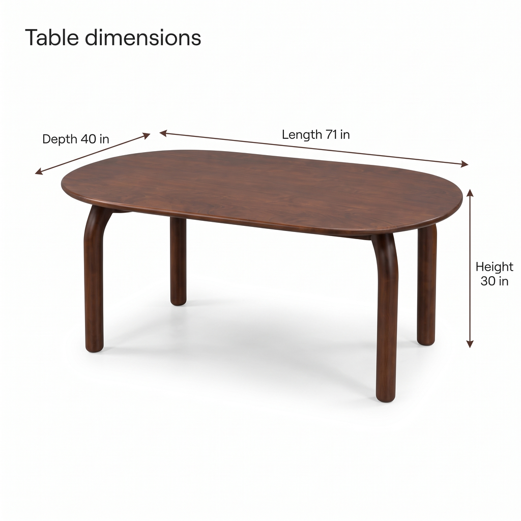 Plaid Curve Oval Acacia Wood 6-Seater Dining Set dimensions: 180 × 102 × 76 cm (W × D × H)