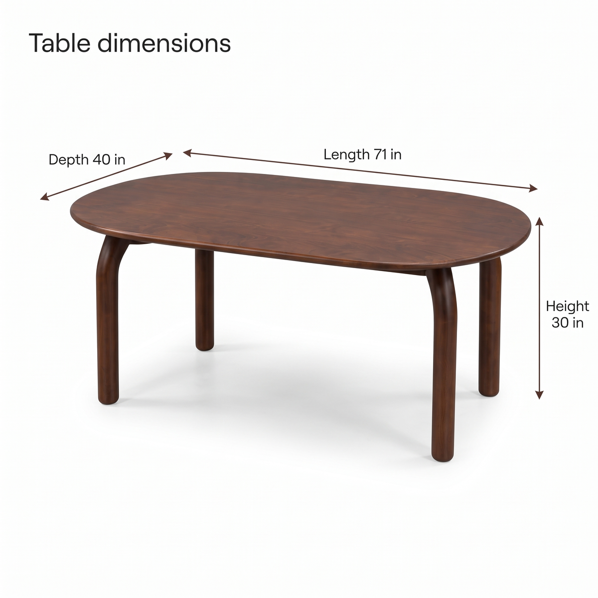 Plaid Curve Oval Acacia Wood 6-Seater Dining Set dimensions: 180 × 102 × 76 cm (W × D × H)