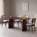 Arch Oval Acacia Wood 6-Seater Dining Table in a Mocha Earth finish, styled in a dining room