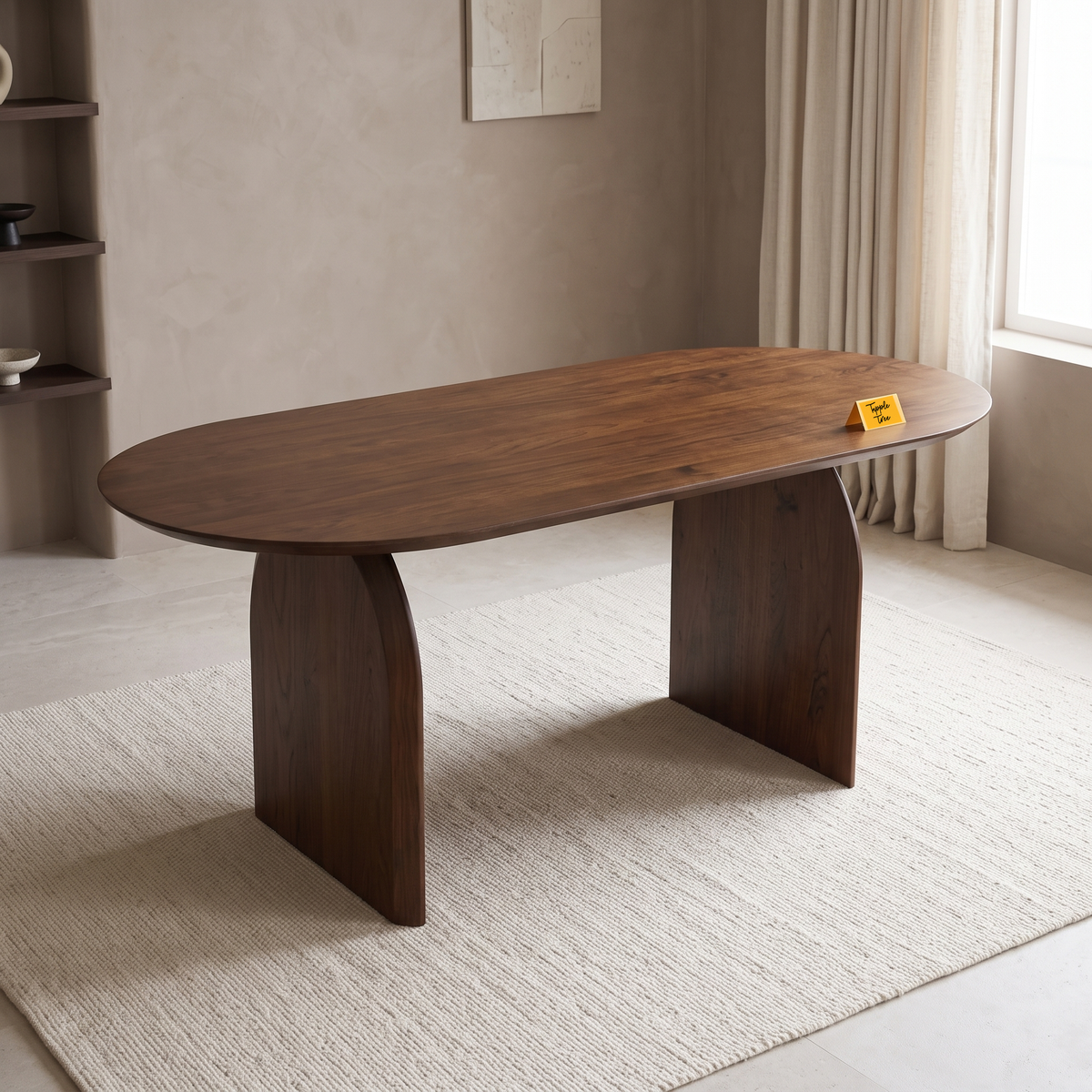 Arch Oval Acacia Wood 6-Seater Dining Table, view from above in a dining room