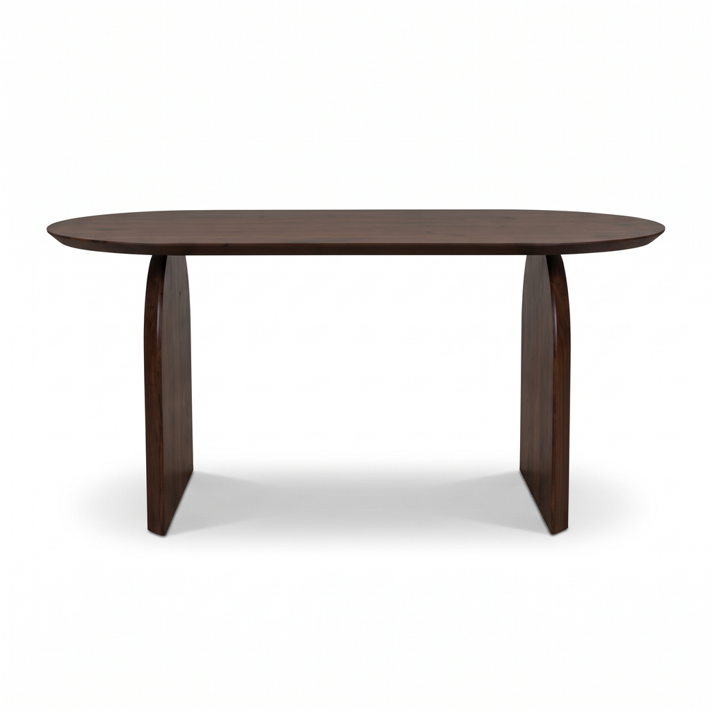 Arch Oval Acacia Wood 6-Seater Dining Table, front view on a white background