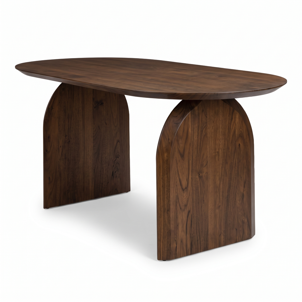 Arch Oval Acacia Wood 6-Seater Dining Table, right three-quarter view on a white background