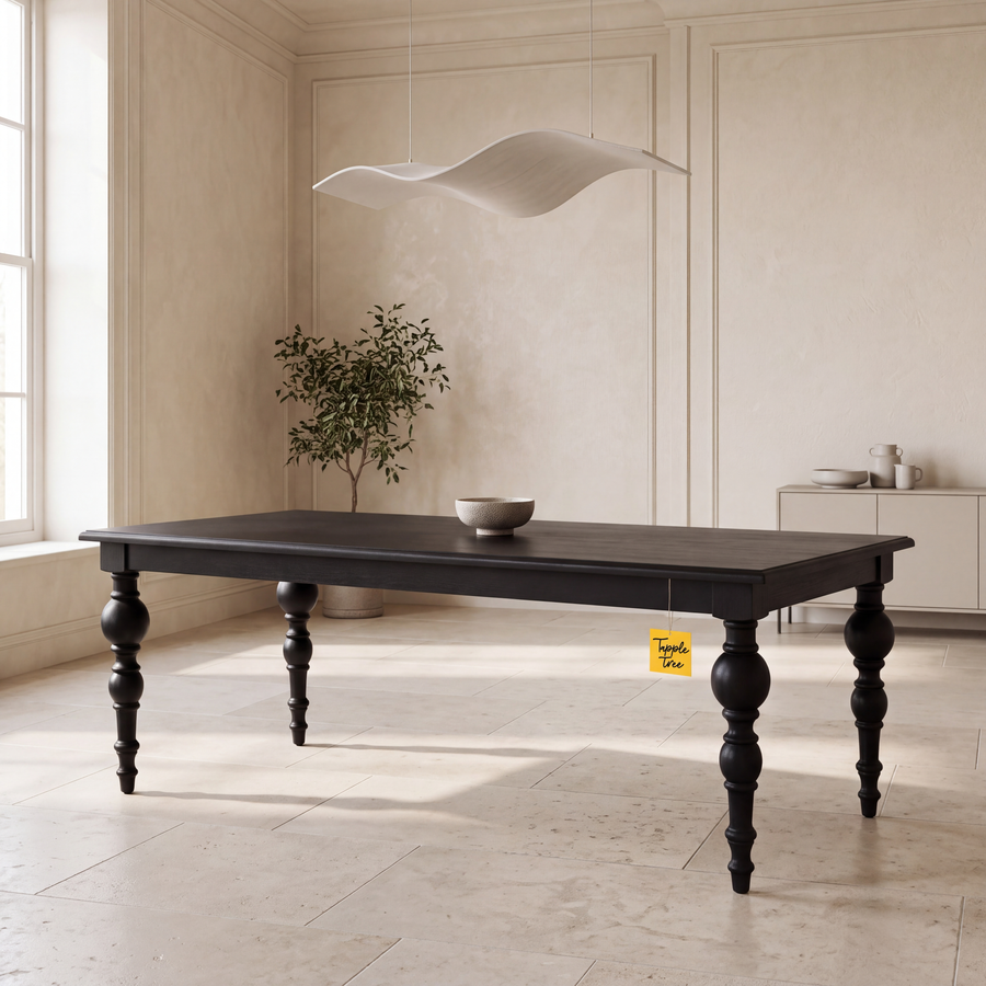 Noir Trestle Black Mango Wood 6-Seater Dining Table — main lifestyle view