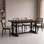 Noir Trestle Black Mango Wood 6-Seater Dining Table in an Obsidian Luxe finish, styled in a dining room
