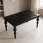 Noir Trestle Black Mango Wood 6-Seater Dining Table, view from above in a dining room
