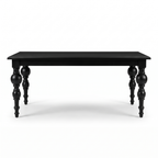 Noir Trestle Black Mango Wood 6-Seater Dining Table, front view on a white background