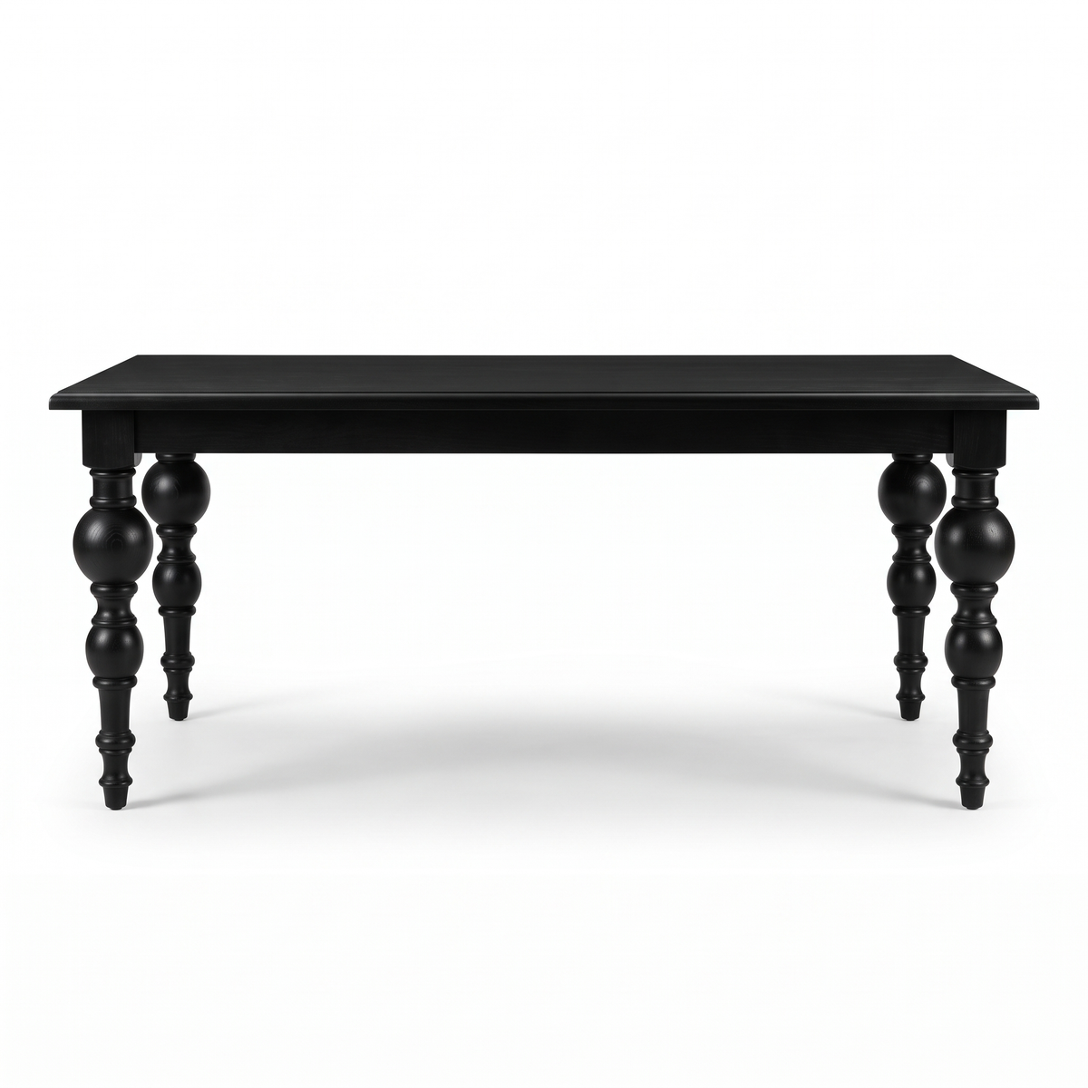 Noir Trestle Black Mango Wood 6-Seater Dining Table, front view on a white background