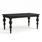 Noir Trestle Black Mango Wood 6-Seater Dining Table, left three-quarter view on a white background
