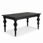 Noir Trestle Black Mango Wood 6-Seater Dining Table, side view on a white background