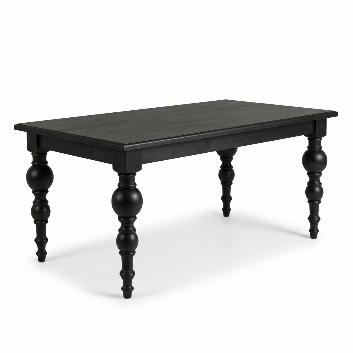 Noir Trestle Black Mango Wood 6-Seater Dining Table, side view on a white background