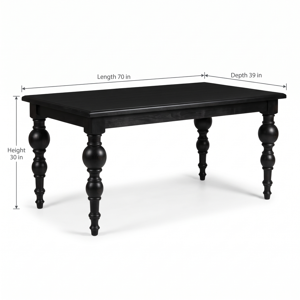 Noir Trestle Black Mango Wood 6-Seater Dining Table dimensions: 178 × 99 × 76 cm (W × D × H)