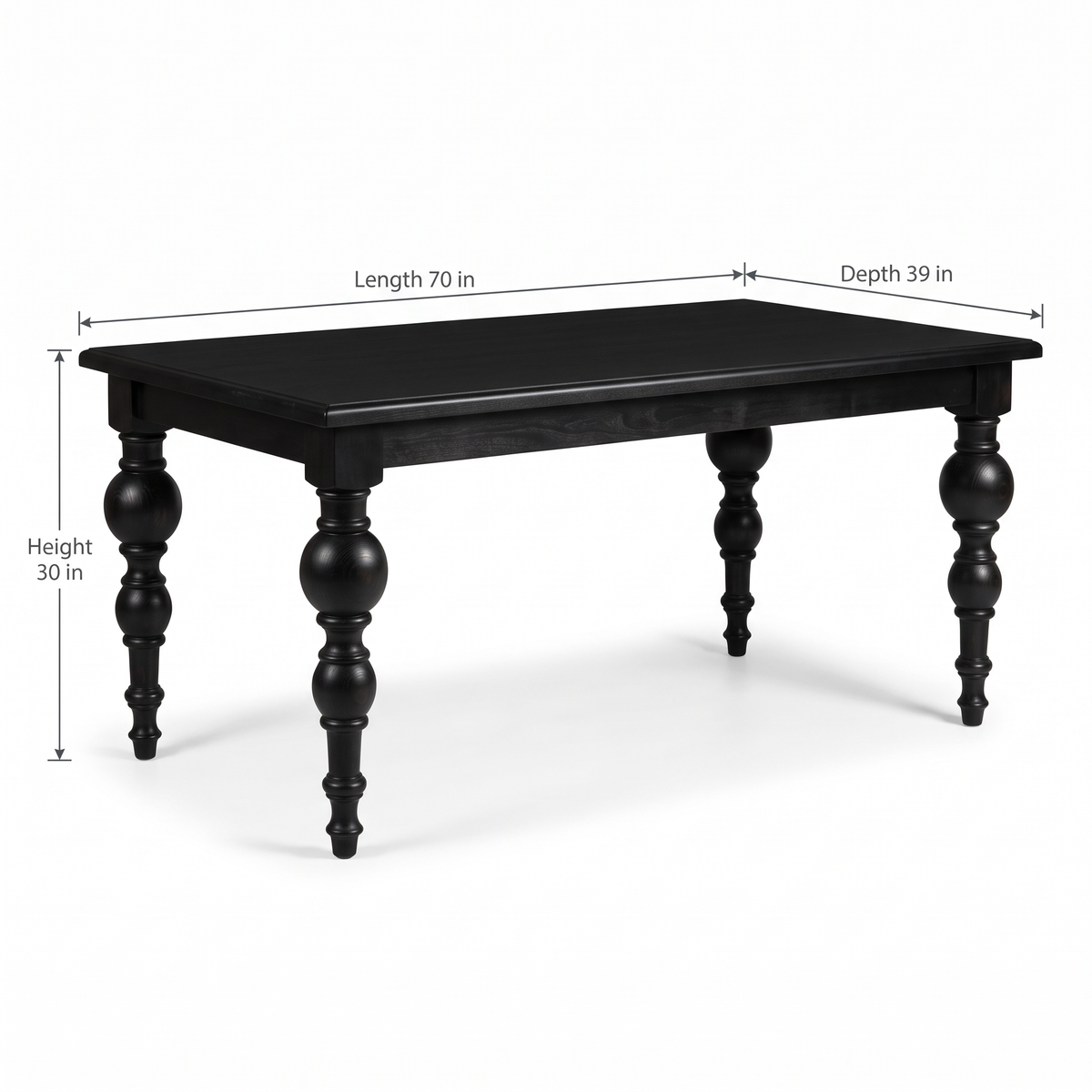 Noir Trestle Black Mango Wood 6-Seater Dining Table dimensions: 178 × 99 × 76 cm (W × D × H)