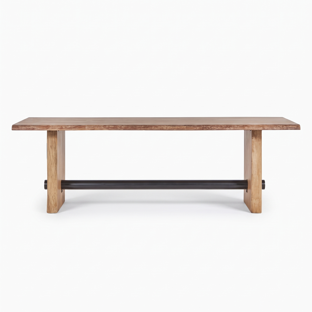 Rustic Beam Slab-Leg Acacia Wood 6-Seater Dining Table, front view on a white background