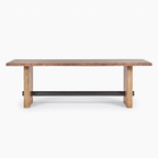 Rustic Beam Slab-Leg Acacia Wood 6-Seater Dining Table, front view on a white background