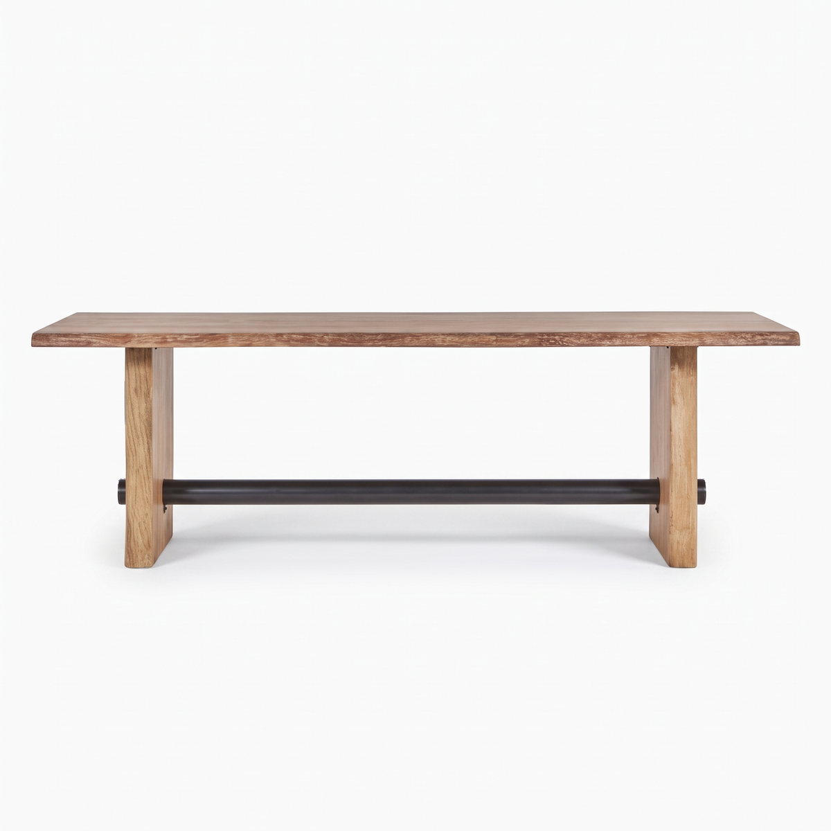 Rustic Beam Slab-Leg Acacia Wood 6-Seater Dining Table, front view on a white background